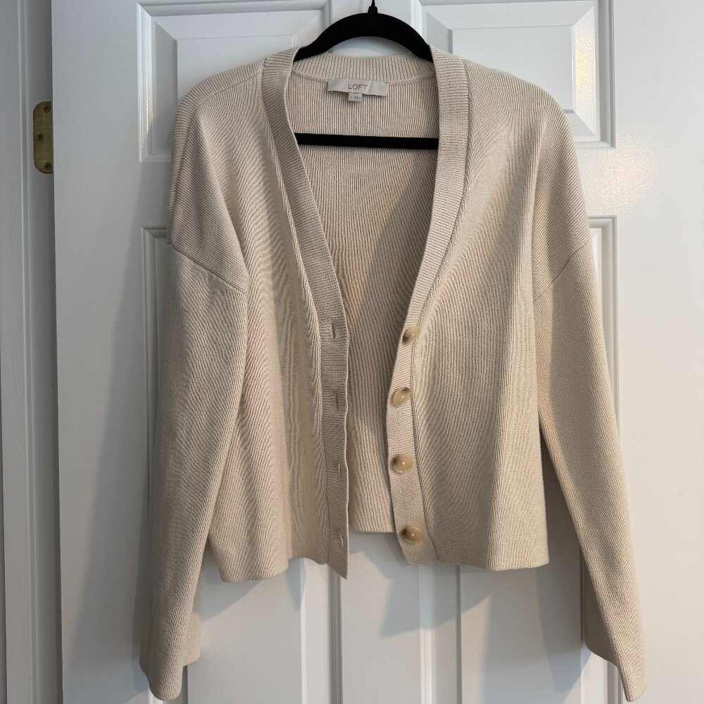 LOFT Button Front Cardigan Cream Large